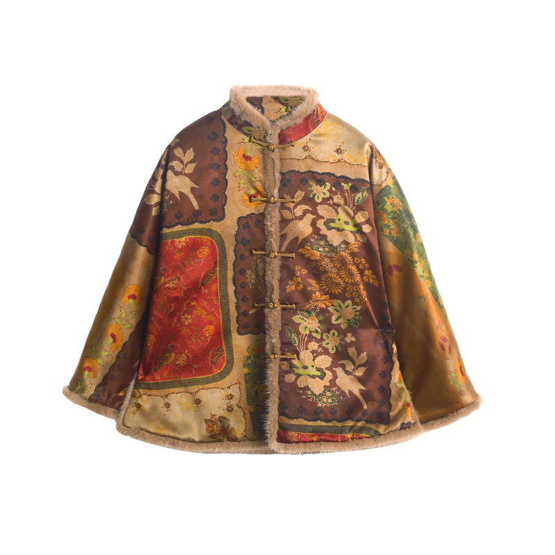 40姆米宝相纹满桑重锻双面缎香云纱立领对襟加棉外套12564-8-10