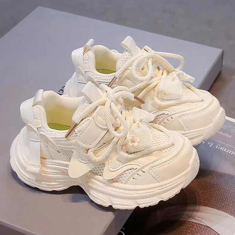 新款春秋季儿童透气网面小白老爹鞋女童休闲运动鞋