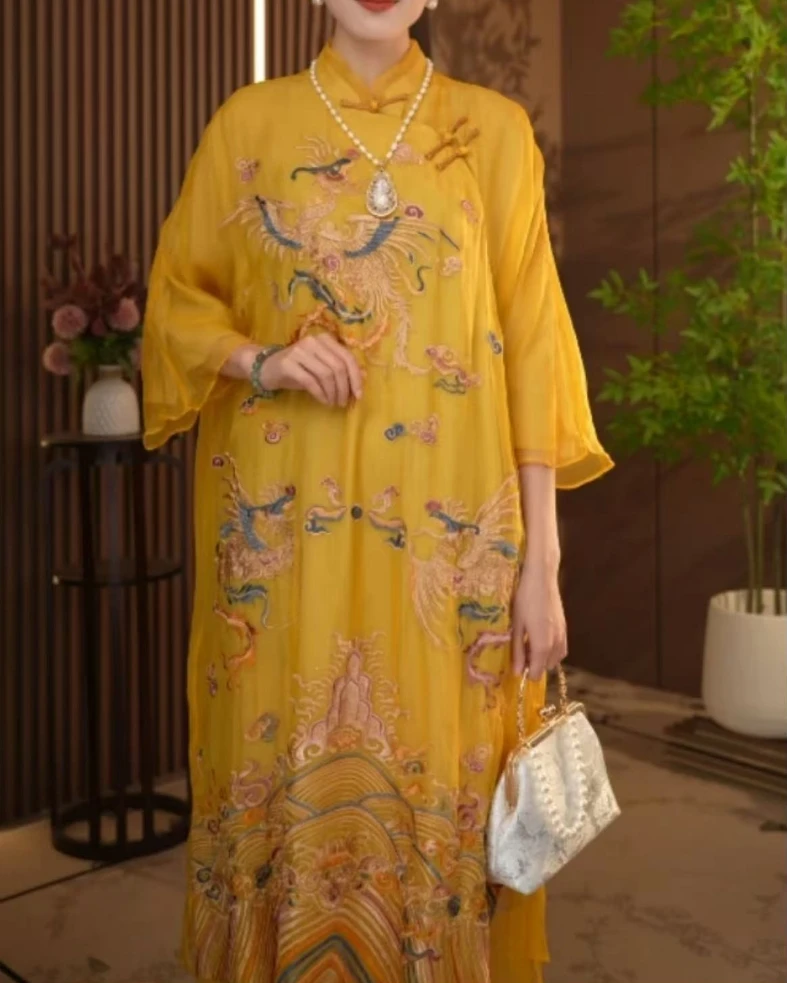 【凤懿】夏季新中式盘扣夏季中长款女装气质连衣裙2024B0868-娜拉