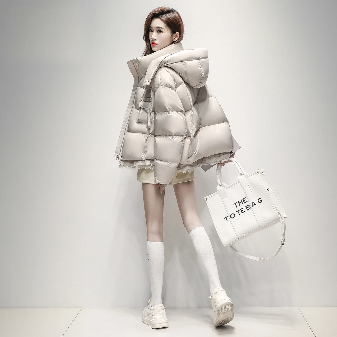 时尚云朵泡芙羽绒服女短款小个子2025冬季新款连帽防寒鸭绒厚外套