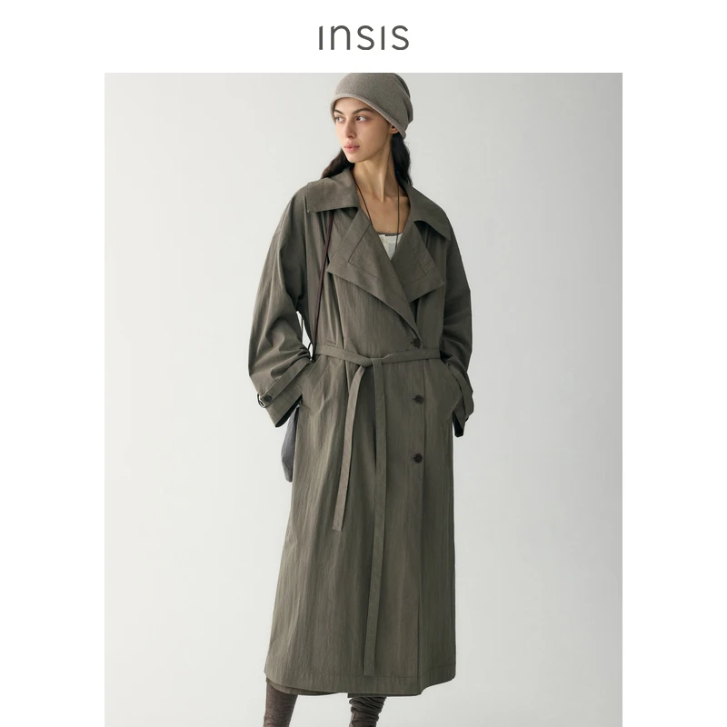 INSISFEMME大翻领窄腰带宽松风衣FN25113405