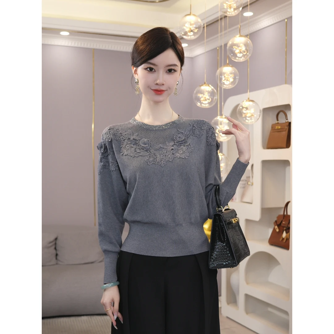 2025秋冬新款【QQ-1228JR】含绵羊毛长袖灰色针织打底套头毛衣女