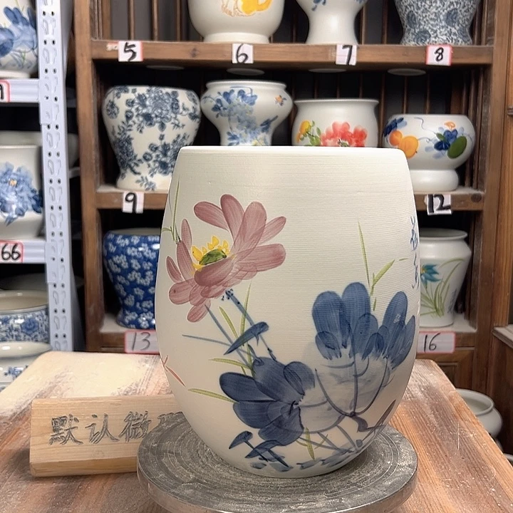 陶但盆青花荷花陶瓷