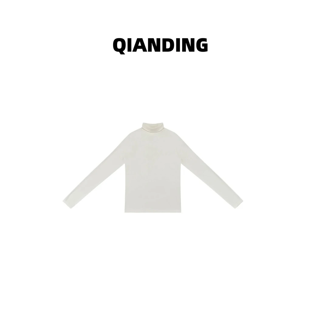 【QIANDING】2024新款"高领"珍珠山羊绒共混打底衫长袖T恤QD0828