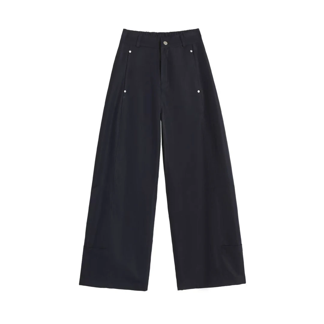 老钱风垂感休闲裤女大码梨形身材高腰显瘦弯刀裤子LL