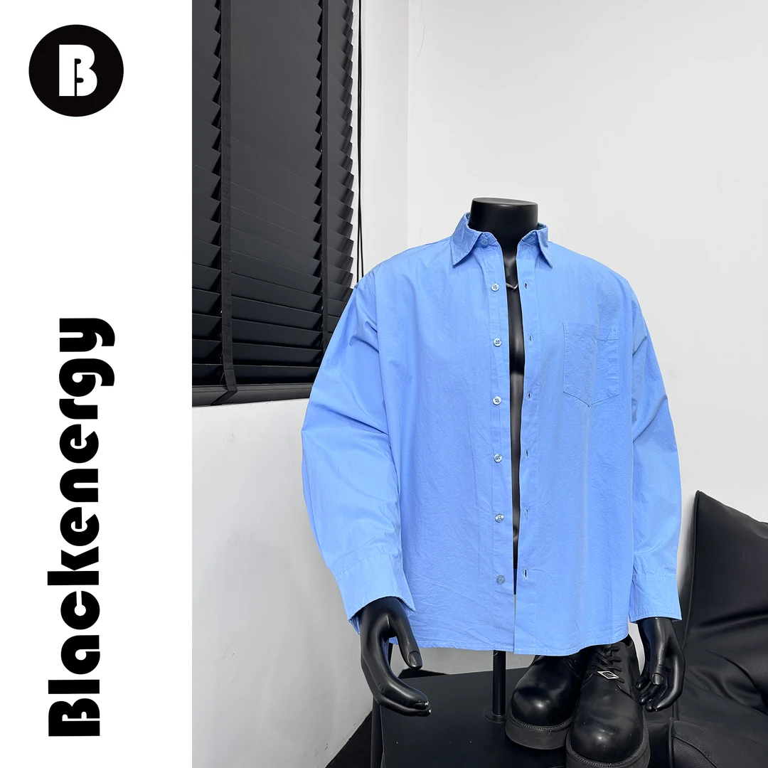 衬衫男士春秋季时尚百搭重磅极简风轻熟纯色外穿老钱风衬衣国潮