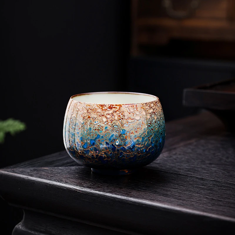 渐变蓝禅定杯 汝瓷胎 犀皮螺钿工艺 刘卓大漆