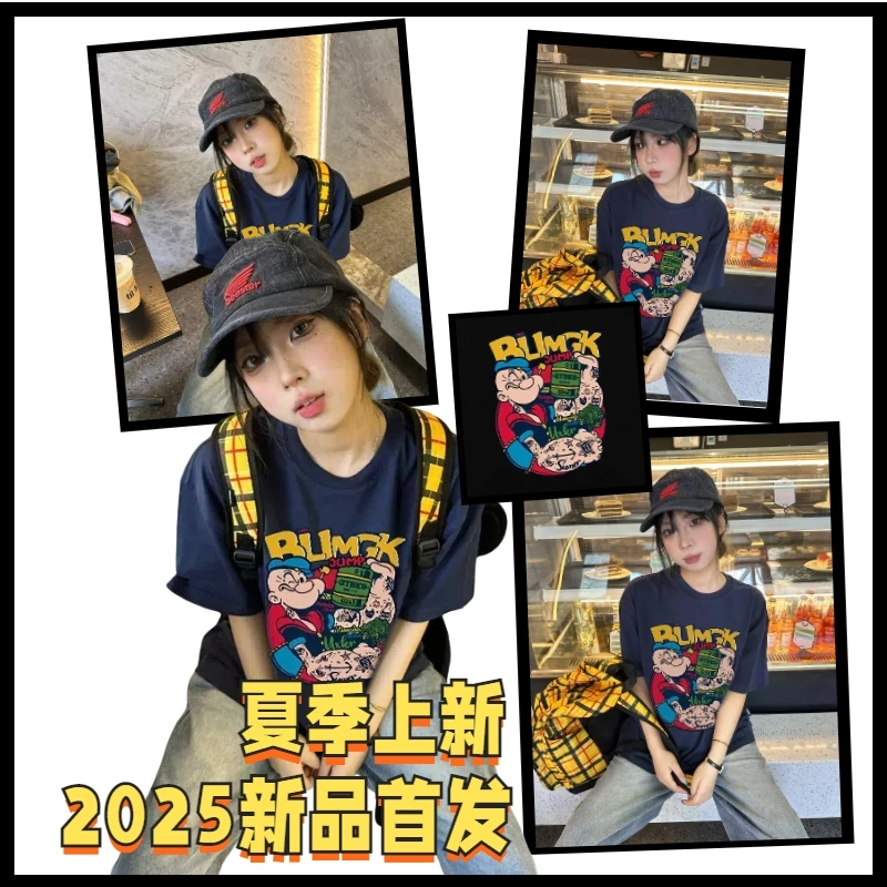 百搭休闲日系复古纯棉短袖t恤夏新款潮设计感小众宽松上衣#T3529