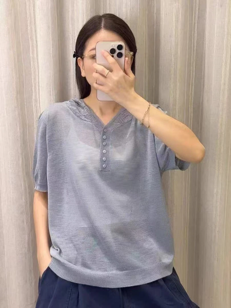 欧洲站钩花镂空连帽桑针织衫2561-A119