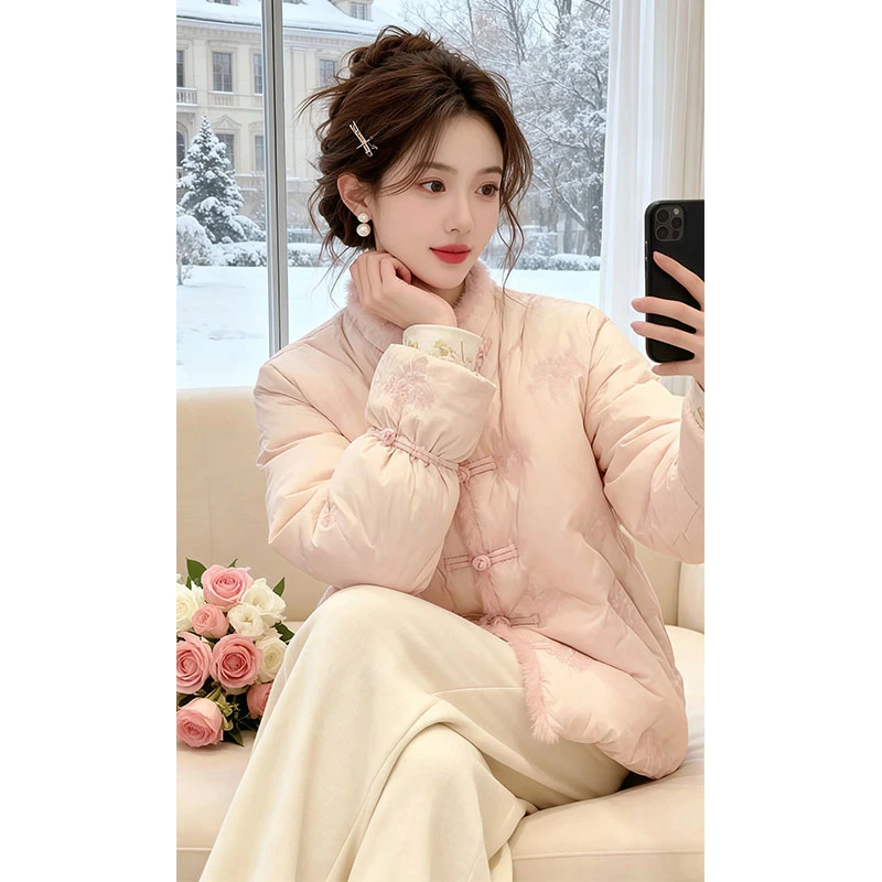 兹伊翰【粉蝶】高级感千金风时尚棉服女2025冬季新款新中式气质棉衣