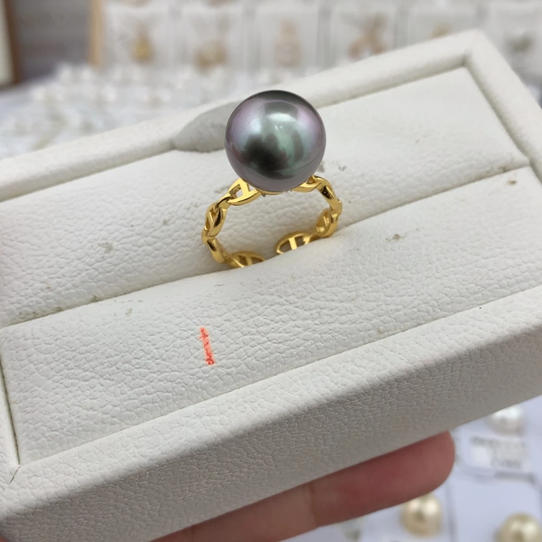 裸珠海水珍珠12.4mm大溪地孔雀紫裸珠正圆