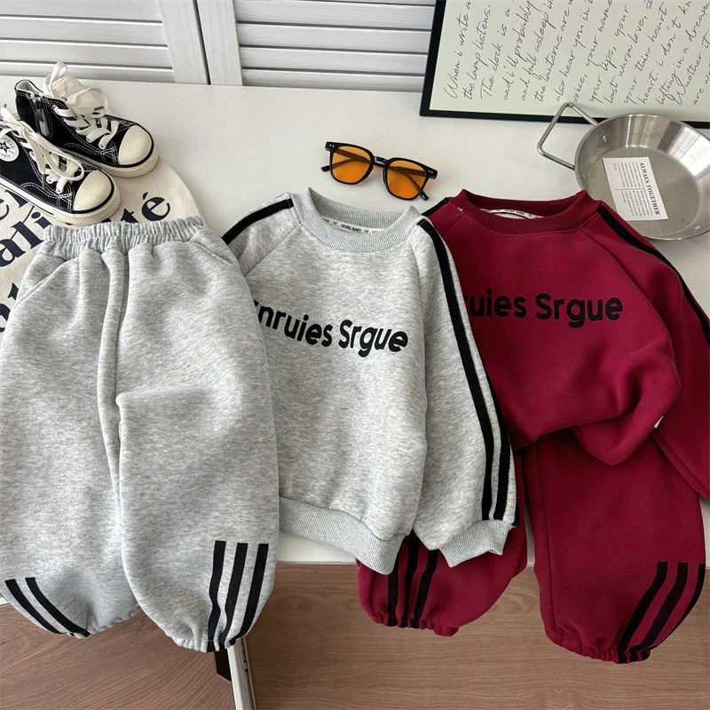 儿童卫衣裤子运动套装秋冬新款男女宝宝韩版加绒卡通两件套潮款