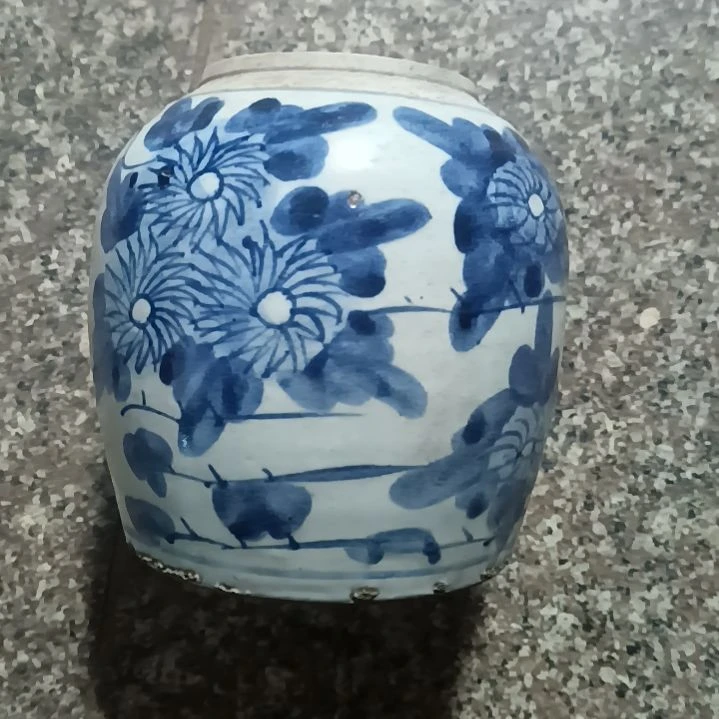 罐陶*山青花小罐子，有点小瑕疵