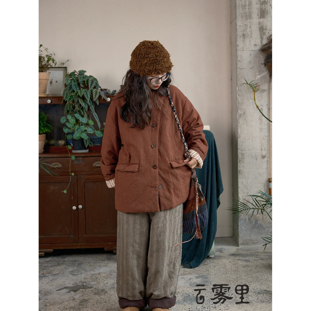 云雾里 羊毛棉混纺3M新雪丽棉复古宽松日系保暖厚款短棉衣冬 6223