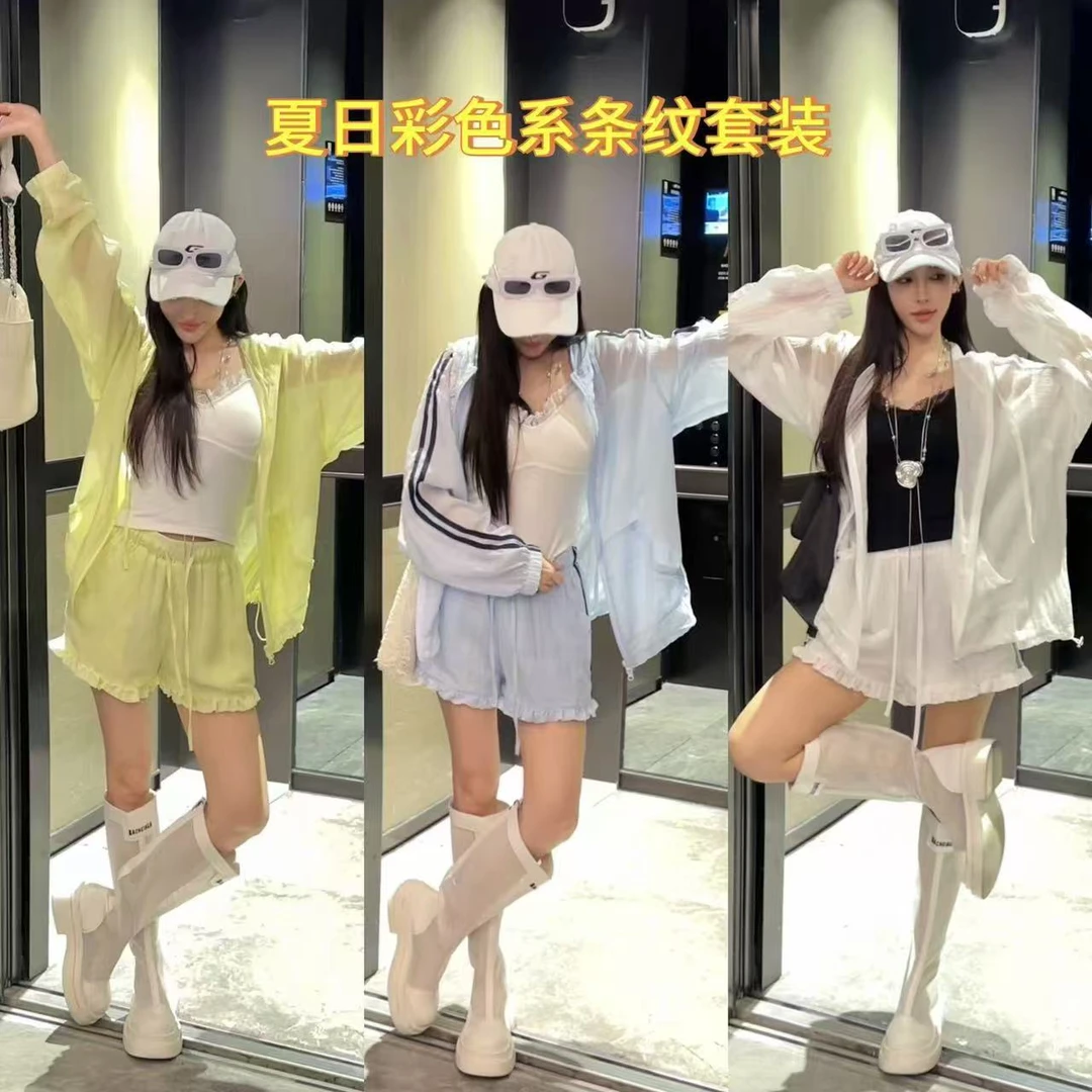 EH2025韩版时尚百搭高级感小众设计两条杆防晒套装 W2838