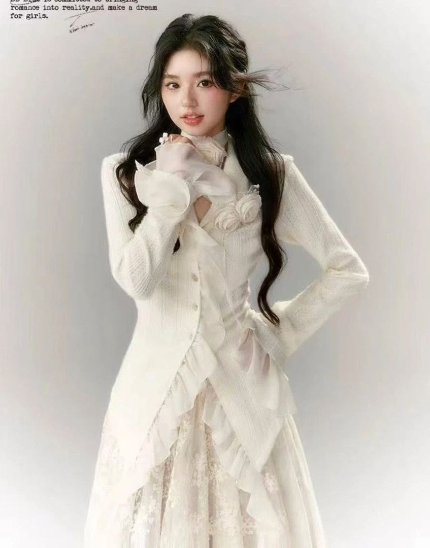 法式干枯玫瑰毛衣外套女冬季针开衫小众温