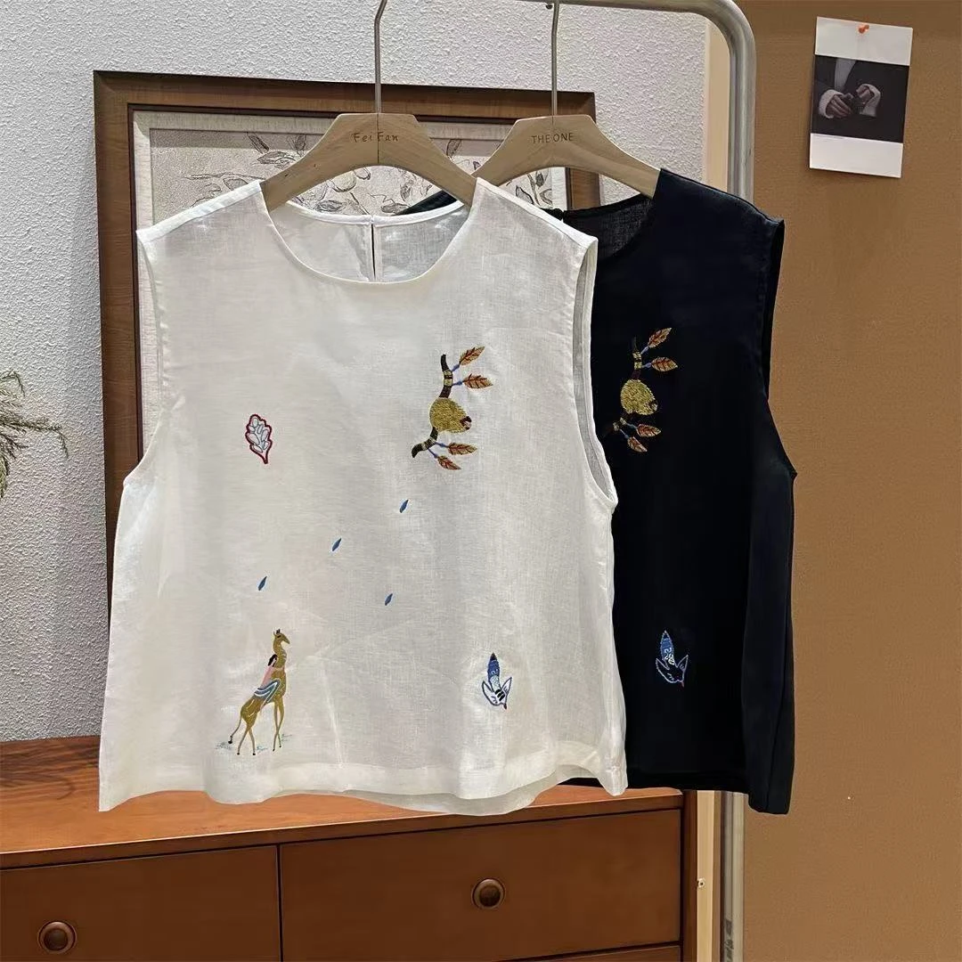 U&PTrees 135 新中式时尚棉麻刺绣背心