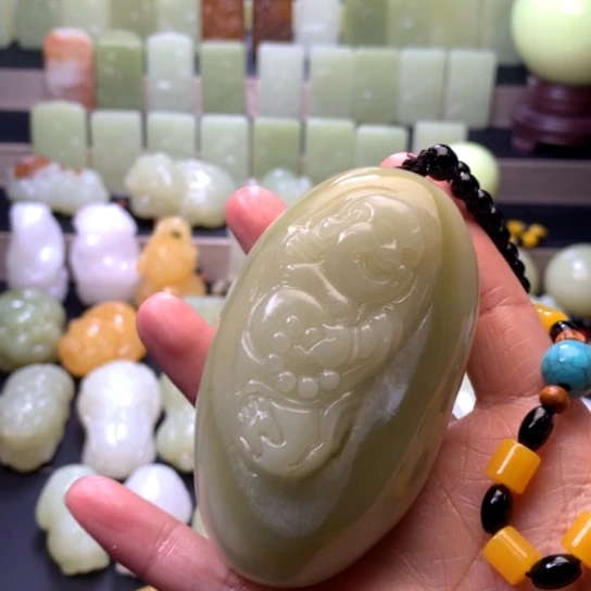 石材方解石手把件