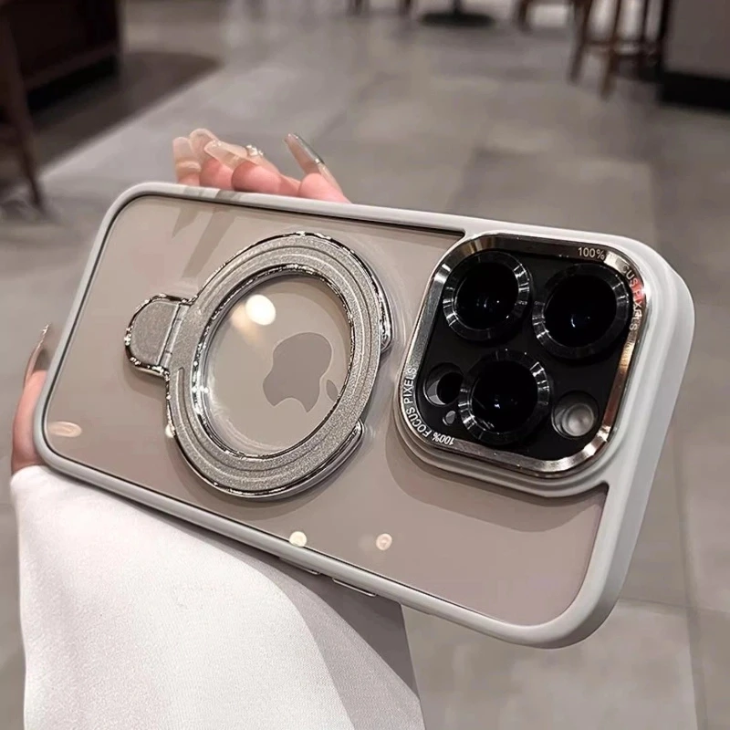 适用苹果16/17pro手机壳透明带磁吸支架15promax简约防摔高级感14