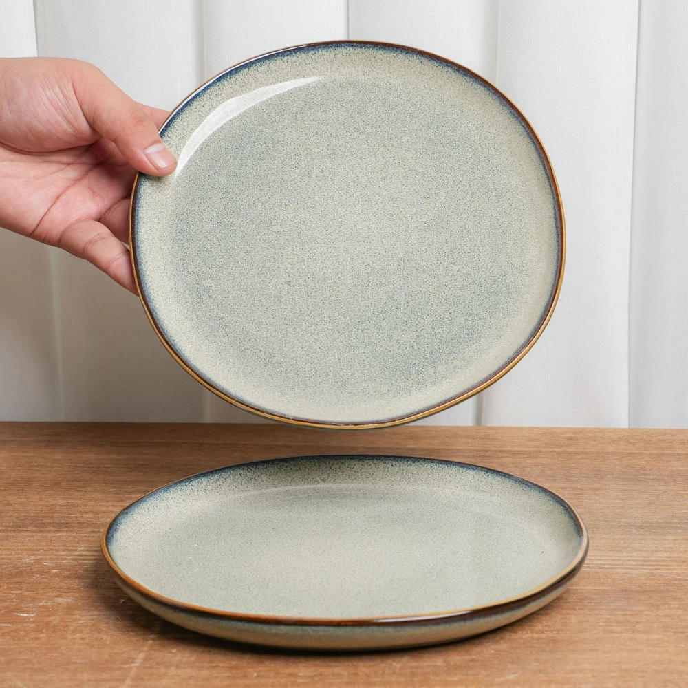 【瑕疵】小盘釉下彩陶瓷盘家用复古窑变灰异形平盘高颜值新品/XP