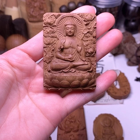 檀香木吊坠檀香阿弥陀佛无事牌