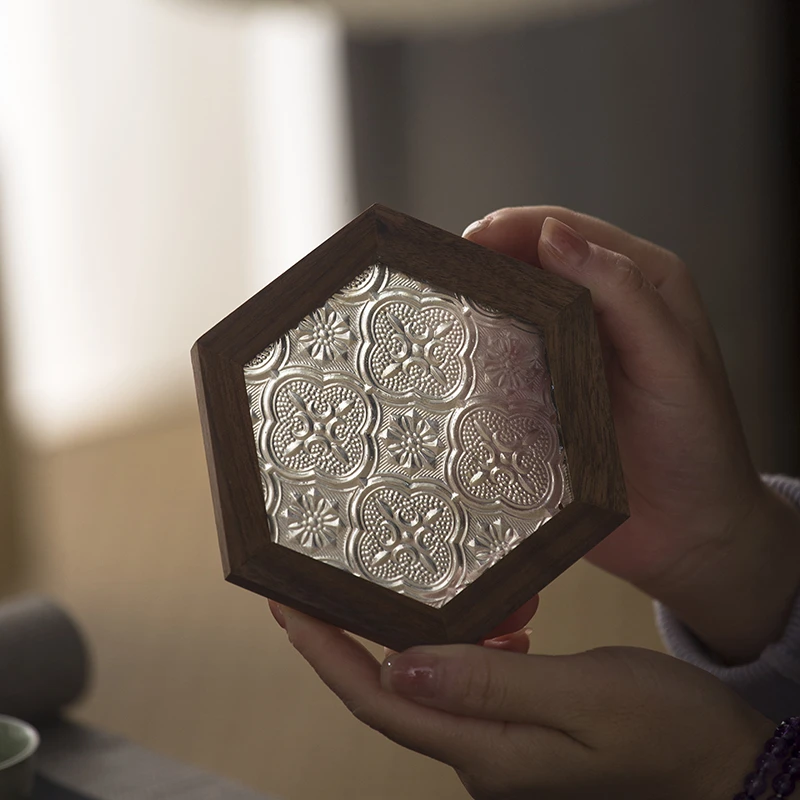 茶小洋-实木窗花壶承杯垫