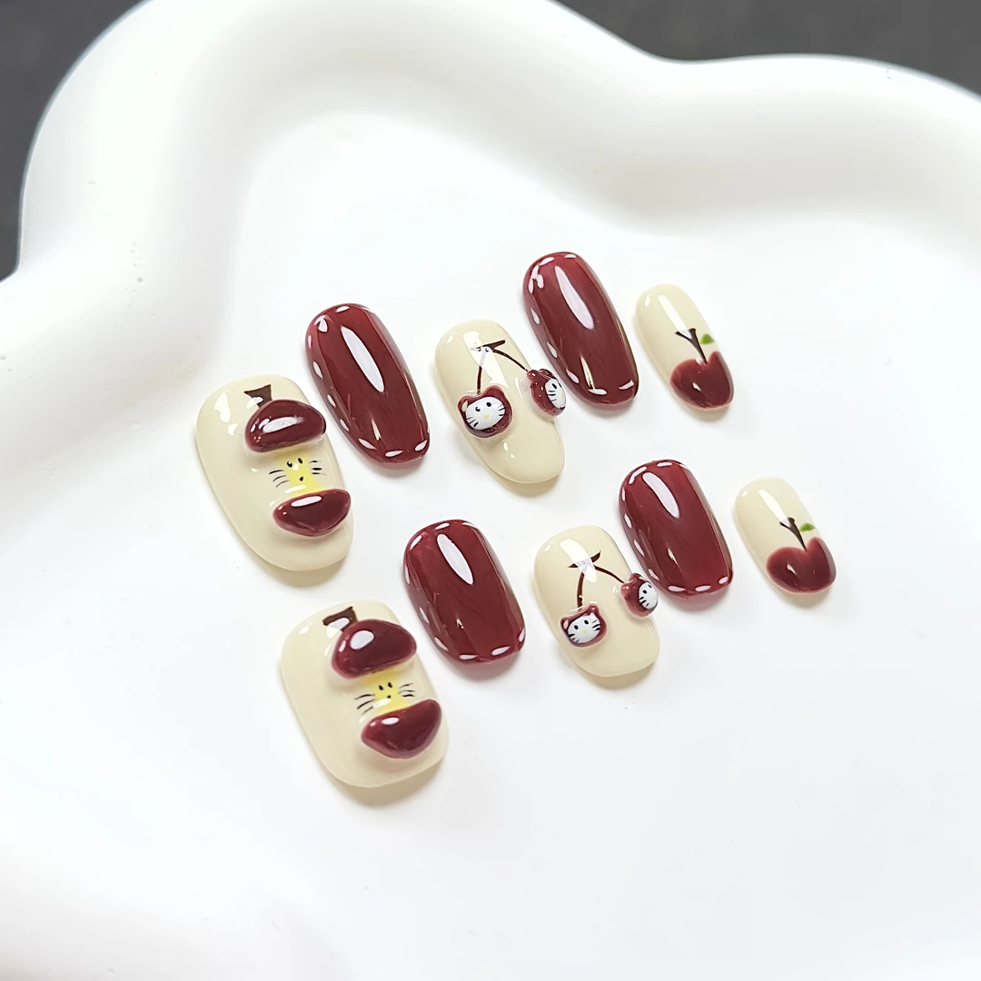 樱桃匣子 黛卡柔 预售 新甲型 短椭圆 中椭圆手工穿戴甲10片