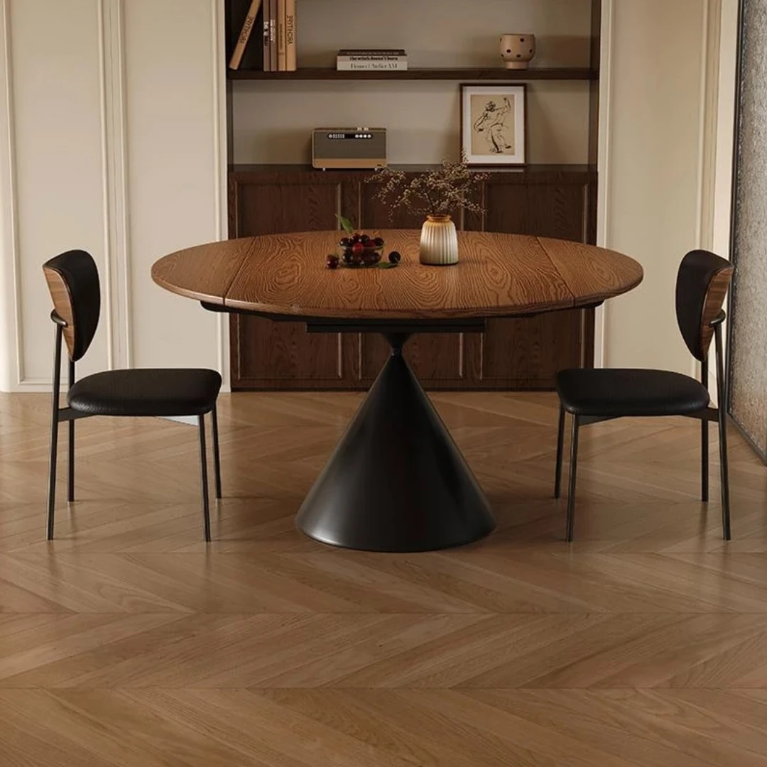 古风圆桌实木伸缩圆形餐桌餐桌椅法式复古组合胡桃木家用小户型