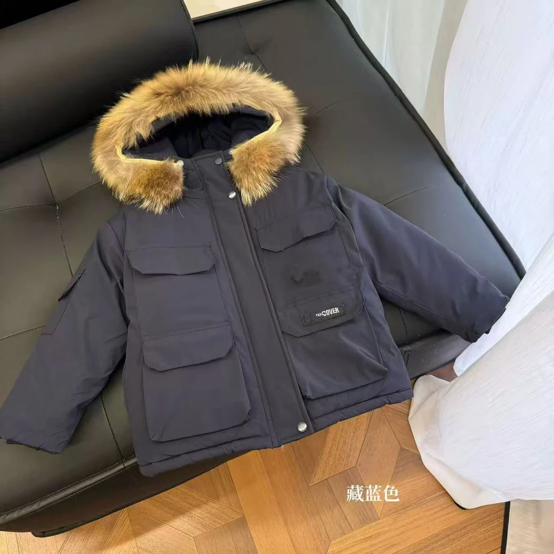 【没毛领】MF-4758藏青保暖加厚防风棉衣休闲中大童派克服外套