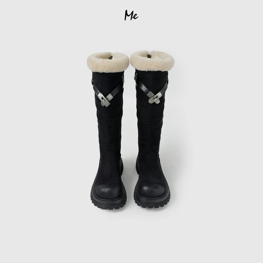 ME【H凯莉高筒雪地靴（厚底加绒）】磨砂绒面保暖长筒靴子MESA4613