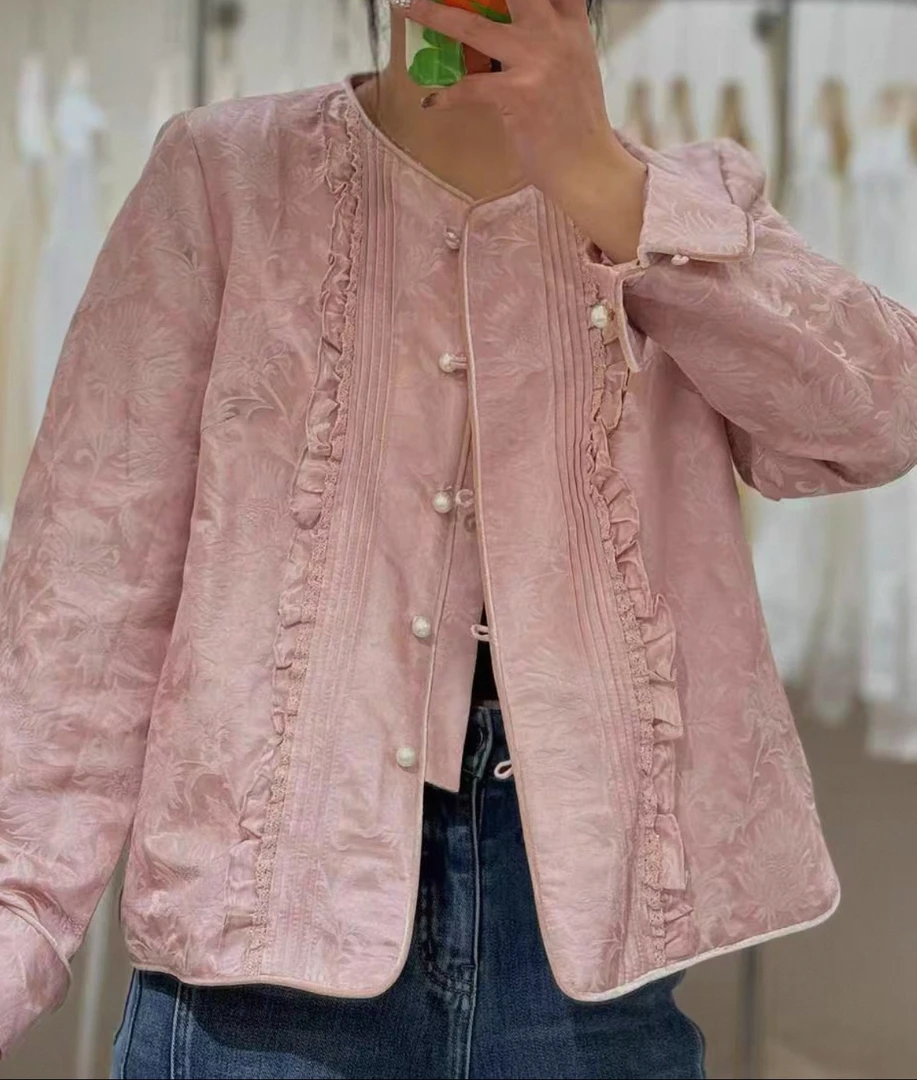 真丝亚麻花边外套百搭时尚