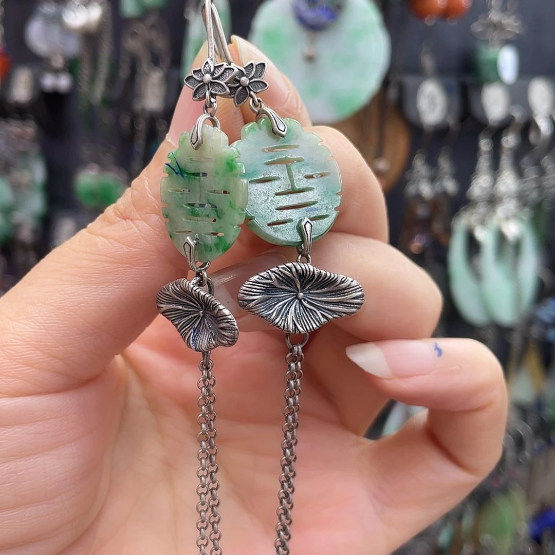 幸***神翡翠银S925镶嵌耳饰166ghbgh