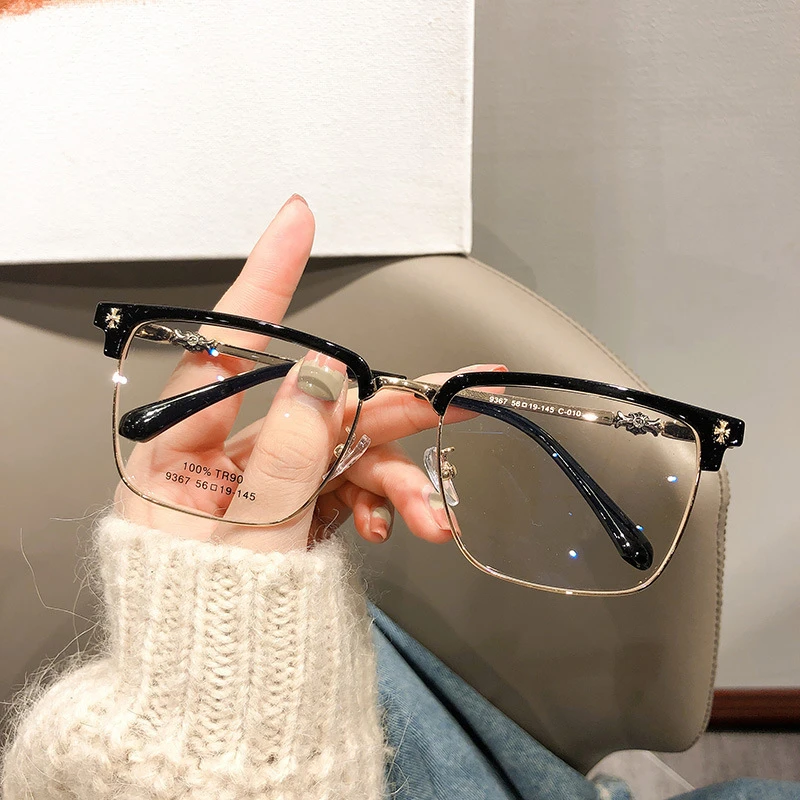 新款克罗眼镜同款近视眼镜男时尚大脸宽超轻眉毛眼镜框男款眼镜架