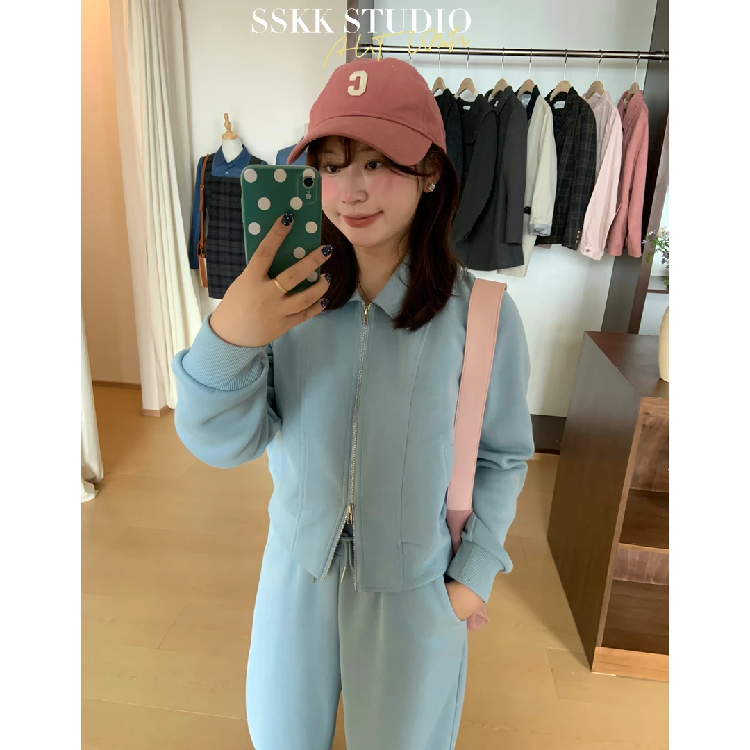 KMZY/KMZY山_山【早八人套装】微胖韩版休闲双头卫衣外套+长裤套装