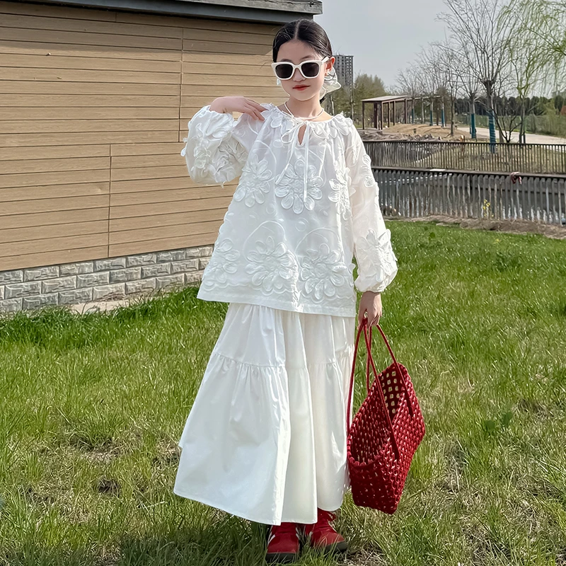 【白月光】女童衬衫洋气春夏款儿童花朵娃娃衫大童韩版长袖时尚衬衣