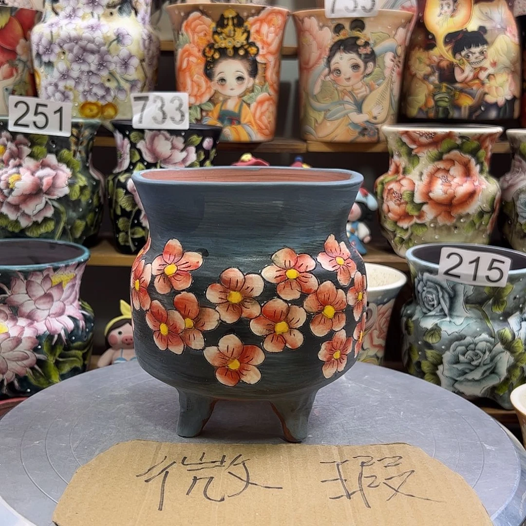 南***木景德镇炫彩手绘景德镇陶瓷花盆