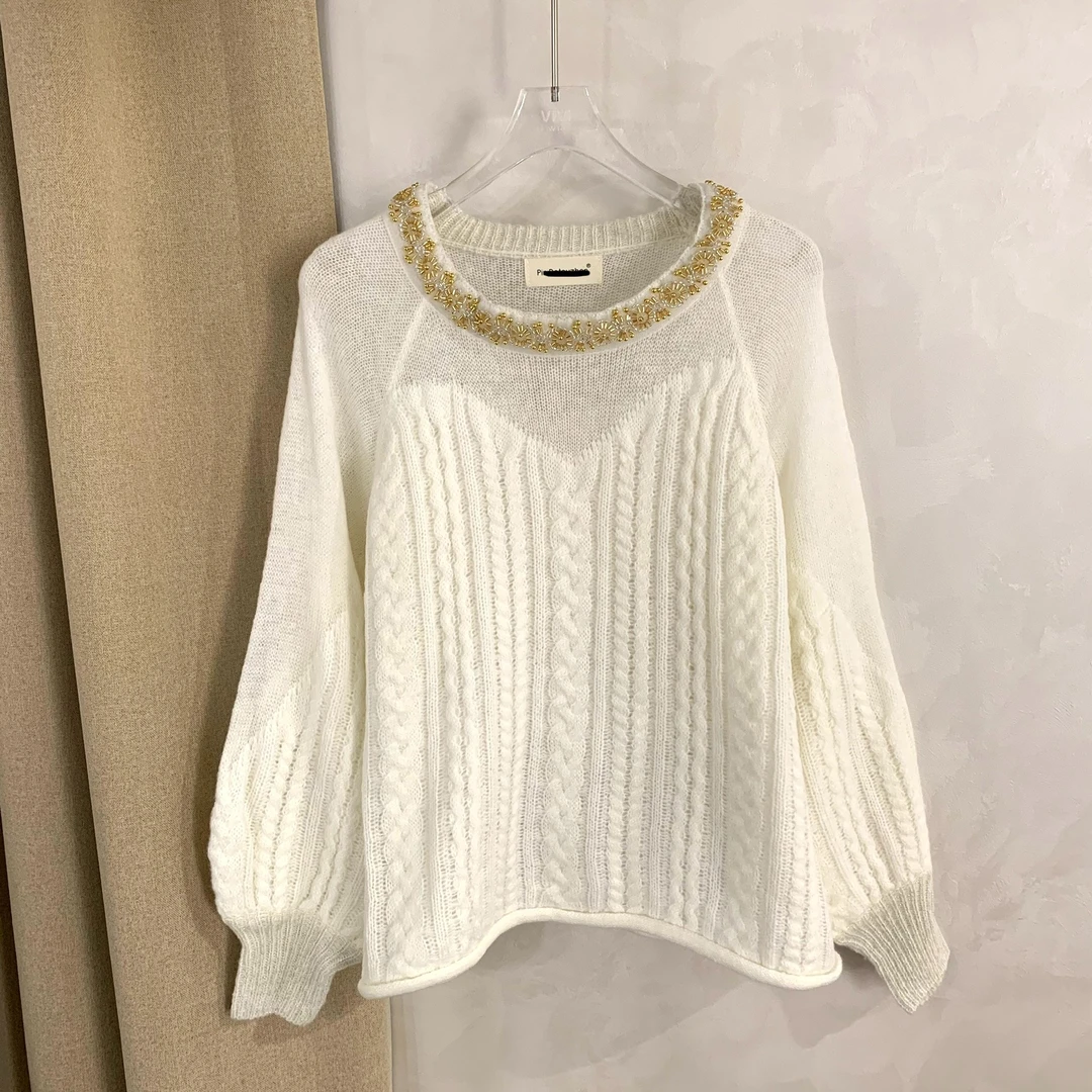 DEZI宝藏衣橱辫纹理感领拼饰品舒适女毛衣小衫LS35252066