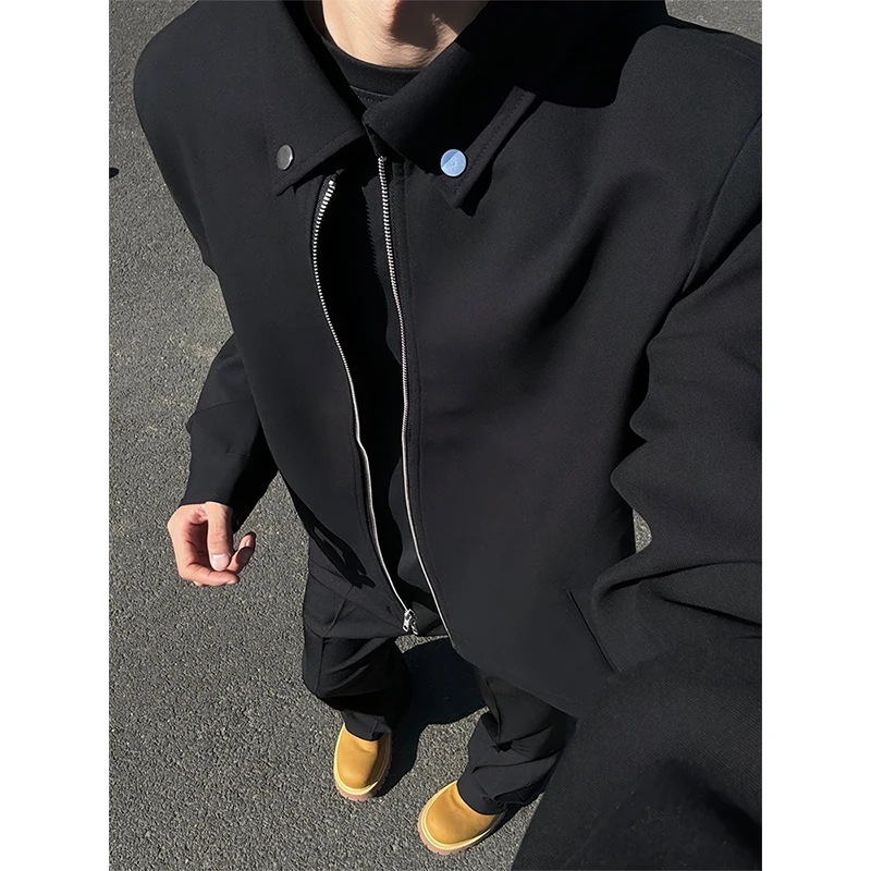 美式高街黑色短款外套男春秋高级感痞帅S拉链上衣设计感痞帅夹克