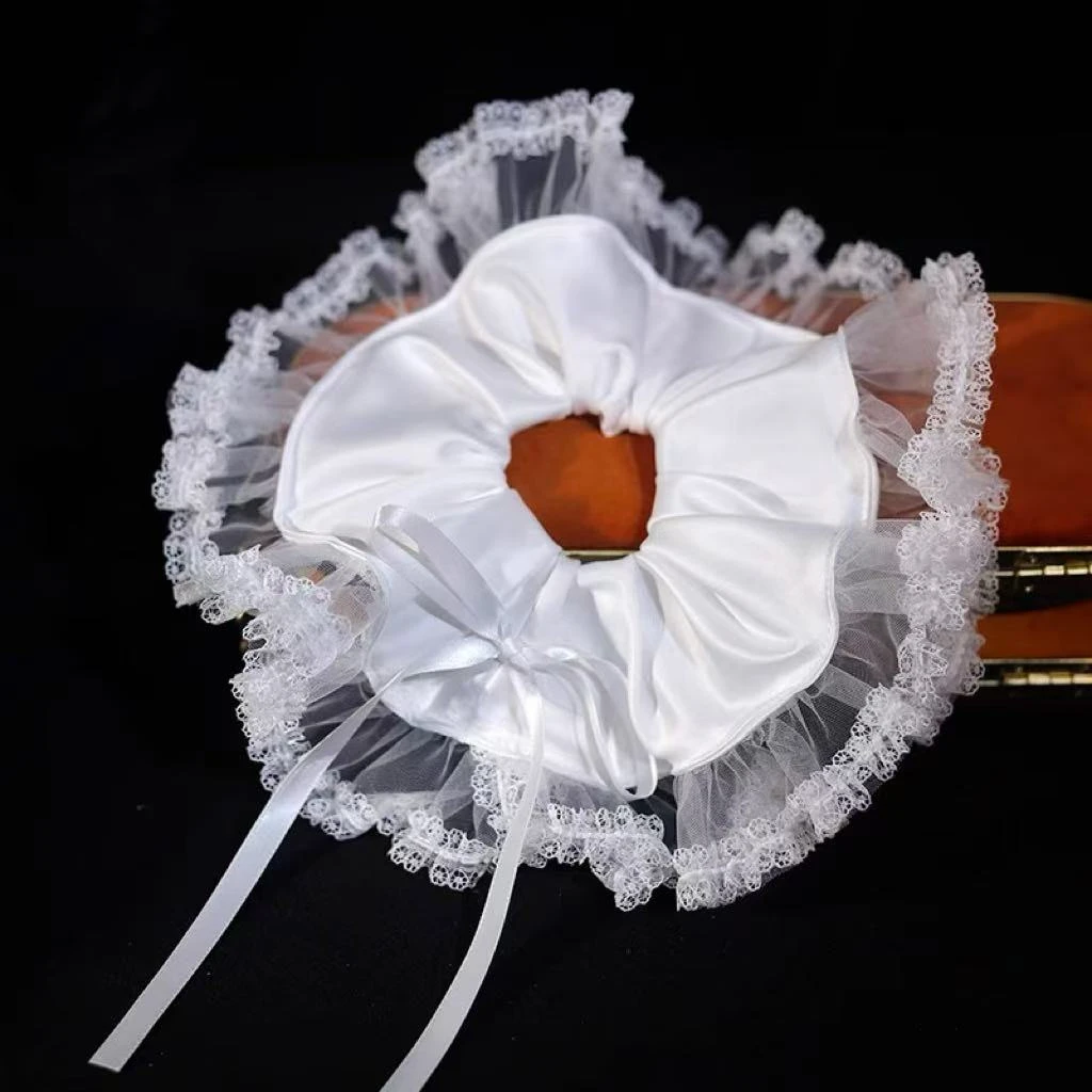 超仙蕾丝花边飘带大肠发圈韩式高级感甜美公主发饰森系新娘婚饰品