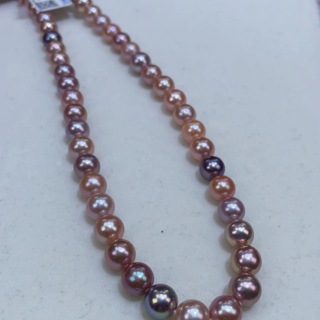 淡水珍珠7.5/8正圆爆亮金属光糖果巨干净银S925镶嵌