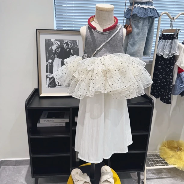 现货~女童波点沙沙上衣+白色阔腿裤A5-687/YL-509