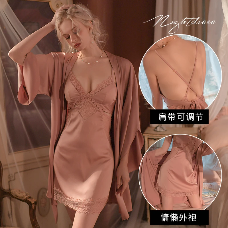 镂空性感风可调节薄款睡裙家居服蕾丝可调肩带