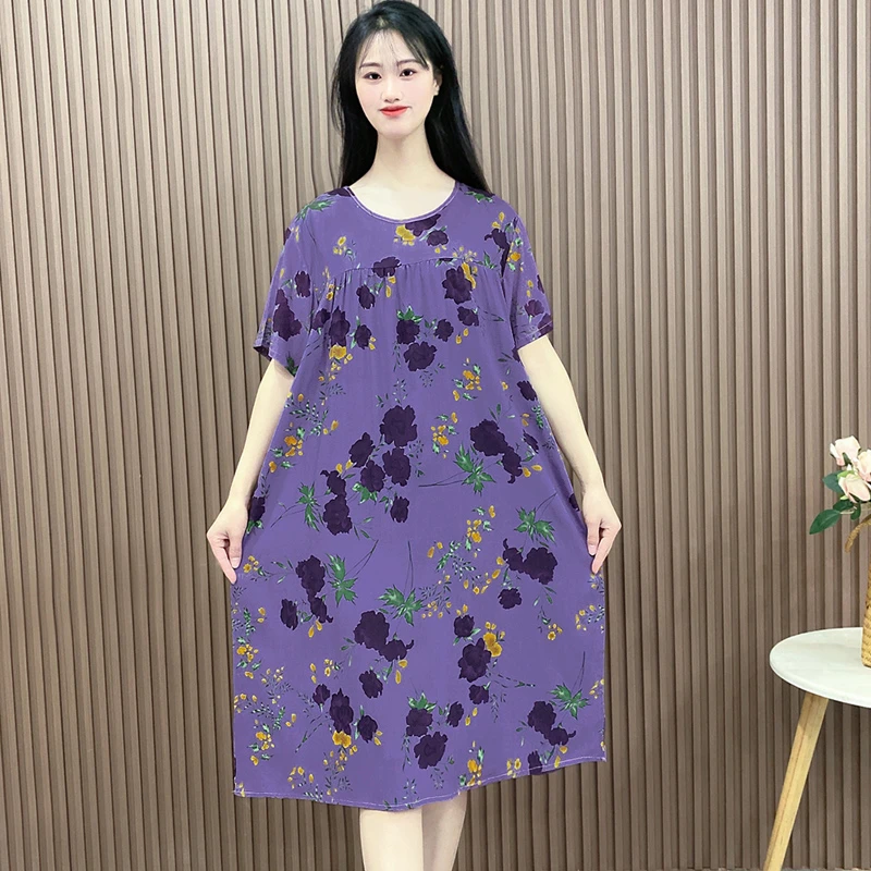 2025新款棉绸睡衣女夏季薄款短袖睡裙大码中长款宽松家居服Y161