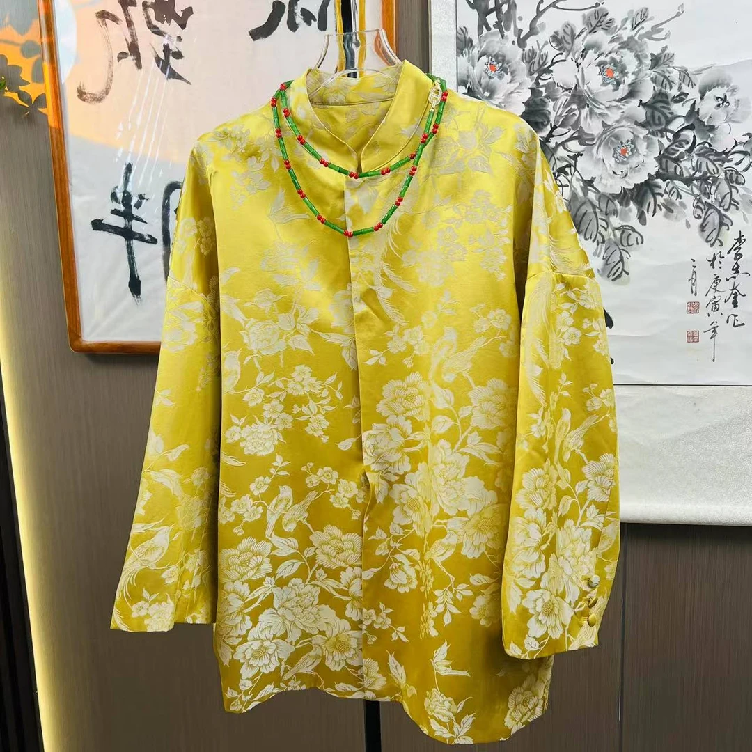 【甄胖·近晚舟】大码新中式满桑蚕丝春季外套