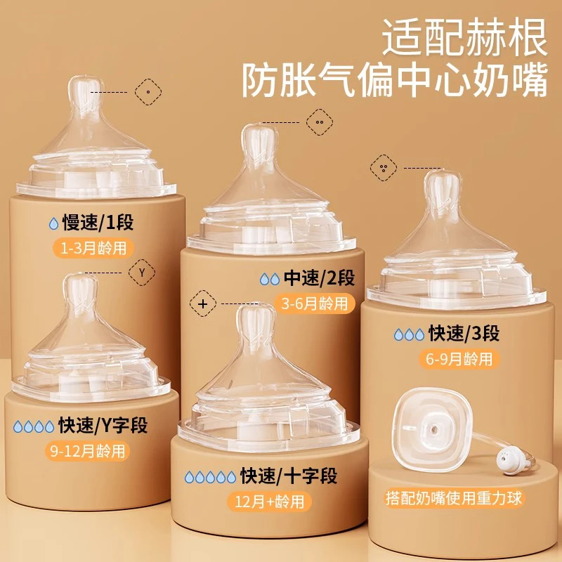 适配赫根奶瓶配件宝宝防胀气奶嘴新生婴儿软硅胶仿母乳1-2-3-Y段