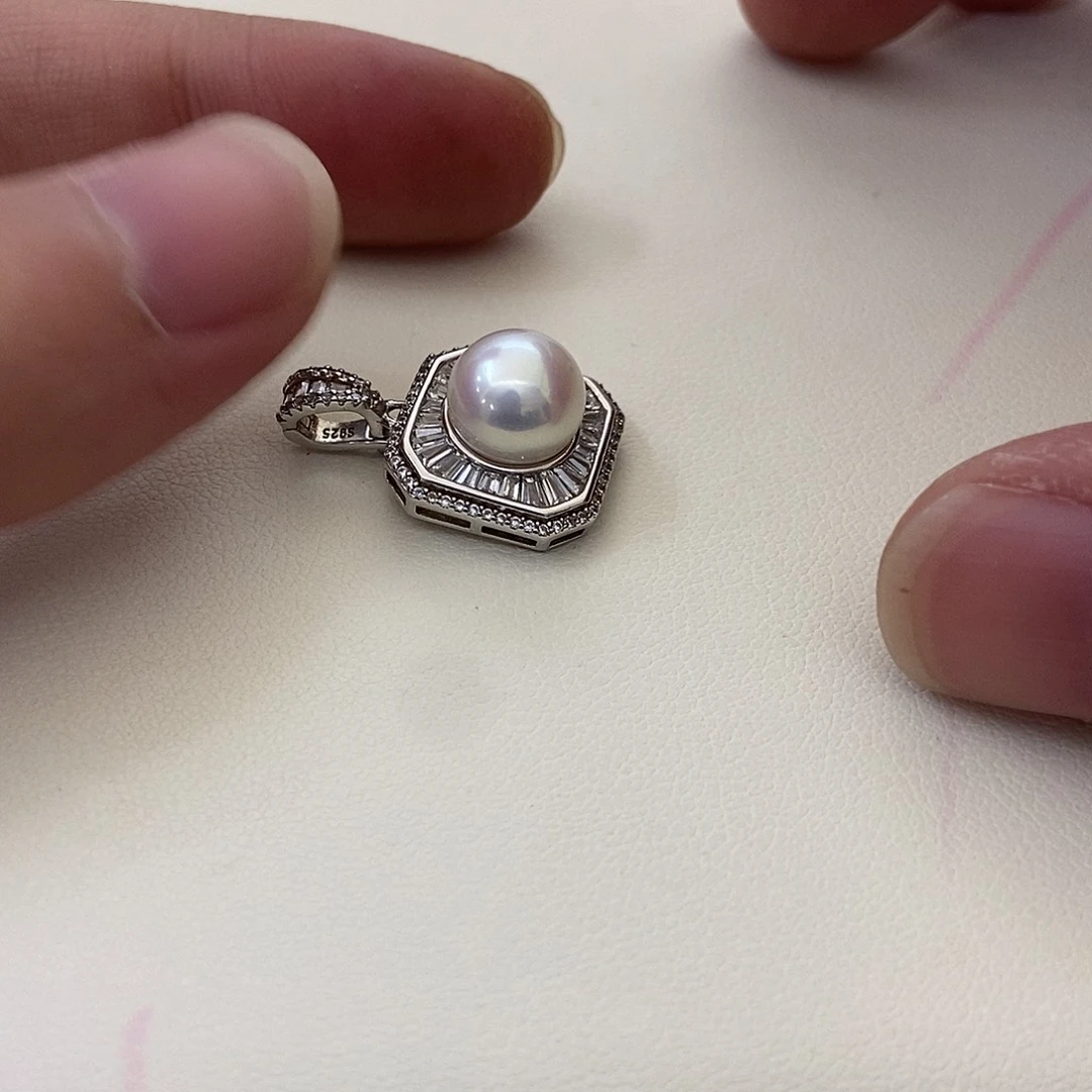 吊坠(不含链)银S925镶嵌淡水珍珠