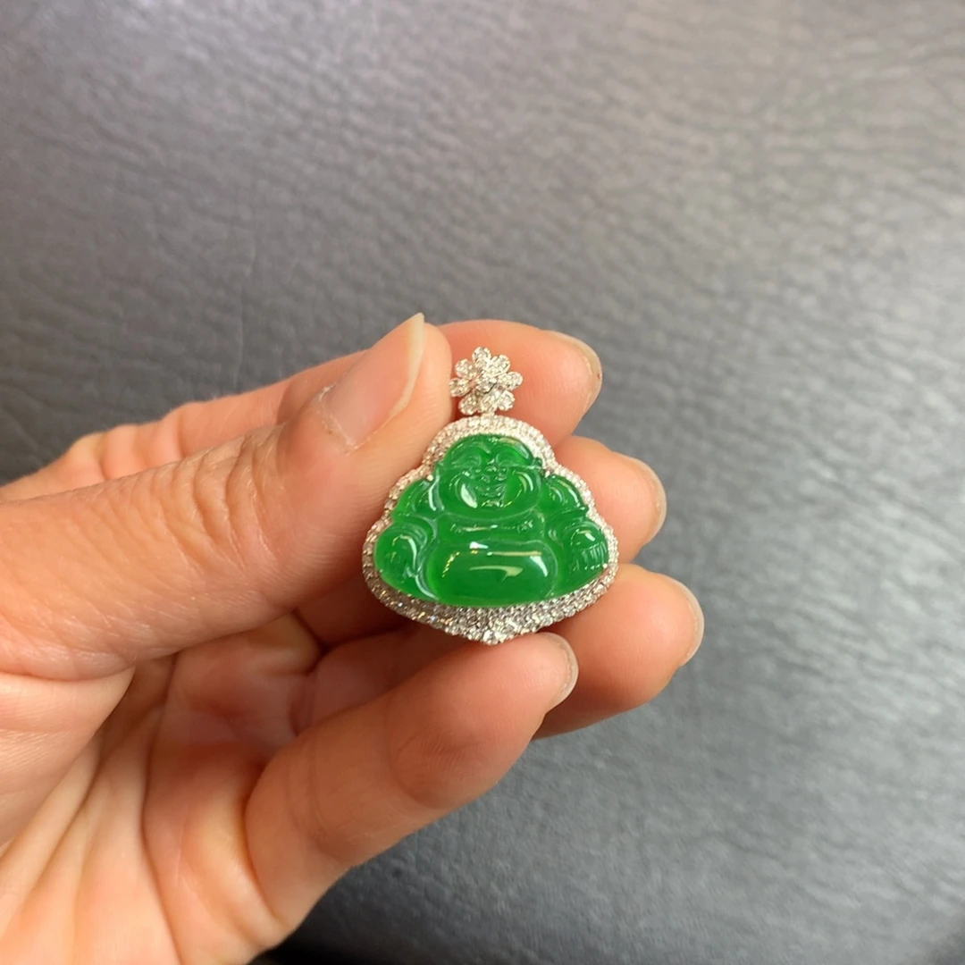 翡翠吊坠(不含链)18K金镶嵌