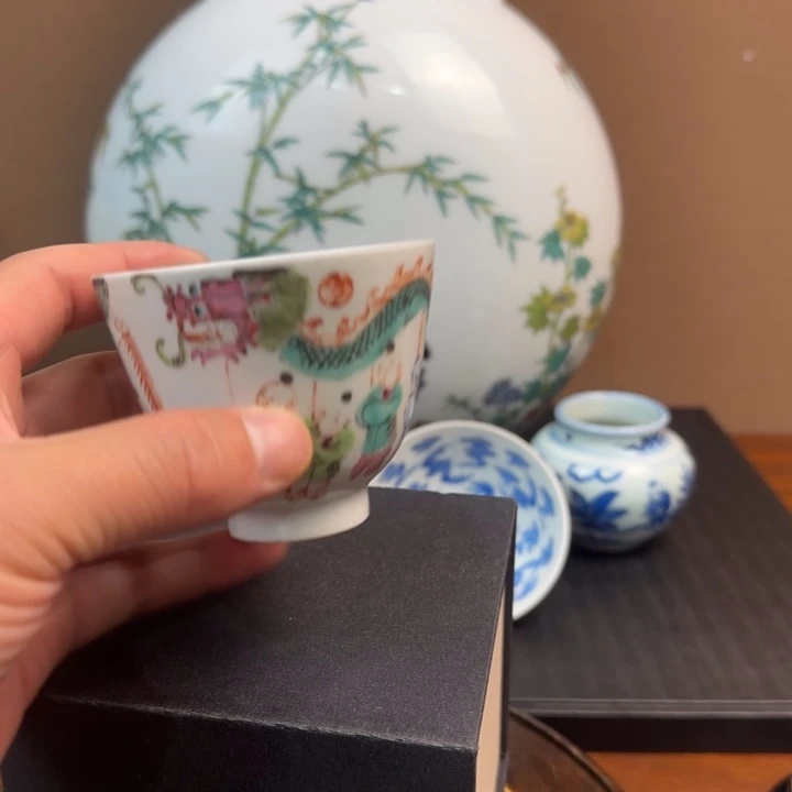 薪***足陶瓷粉彩百子闹春主人杯子