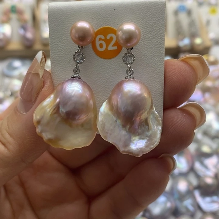 银S925镶嵌淡水珍珠耳饰