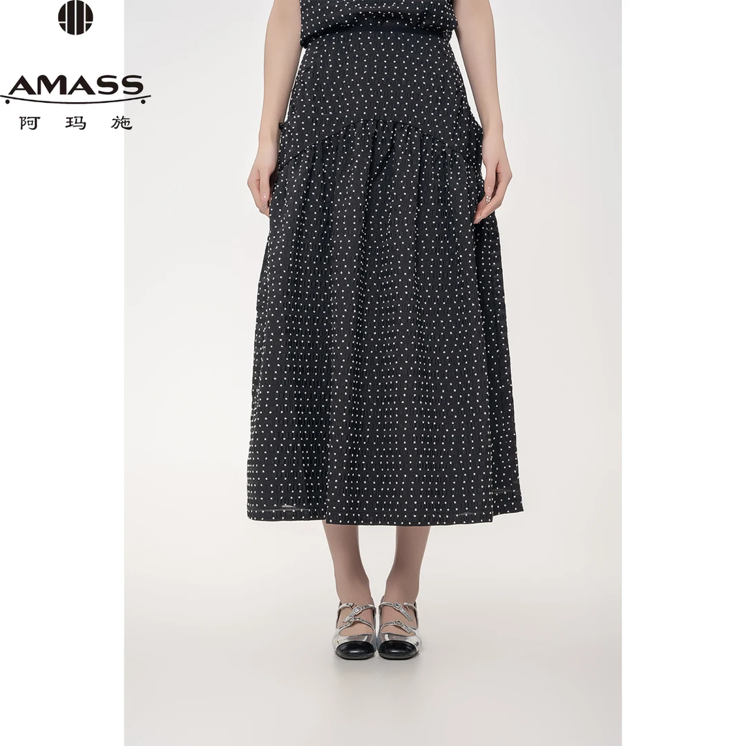 AMASS/阿玛施春夏新款经典高腰A字波点半身裙时尚复古气质5200378